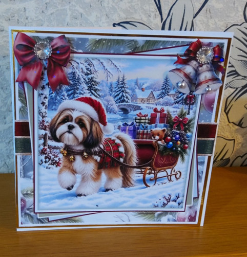 Hand made dog christmas card - made,