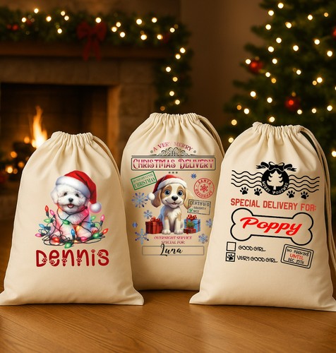 Personalised dog santa - dog, sack