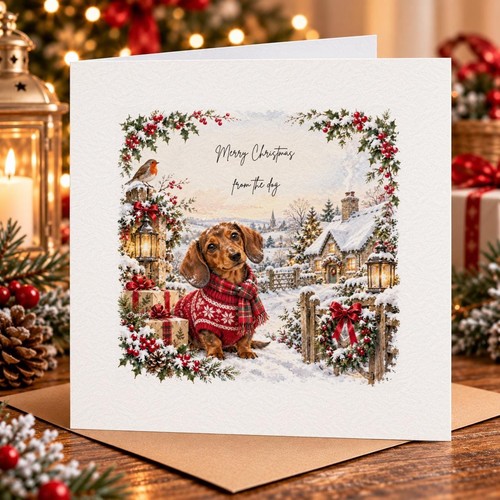 Dachshund christmas card from - christmas, card,